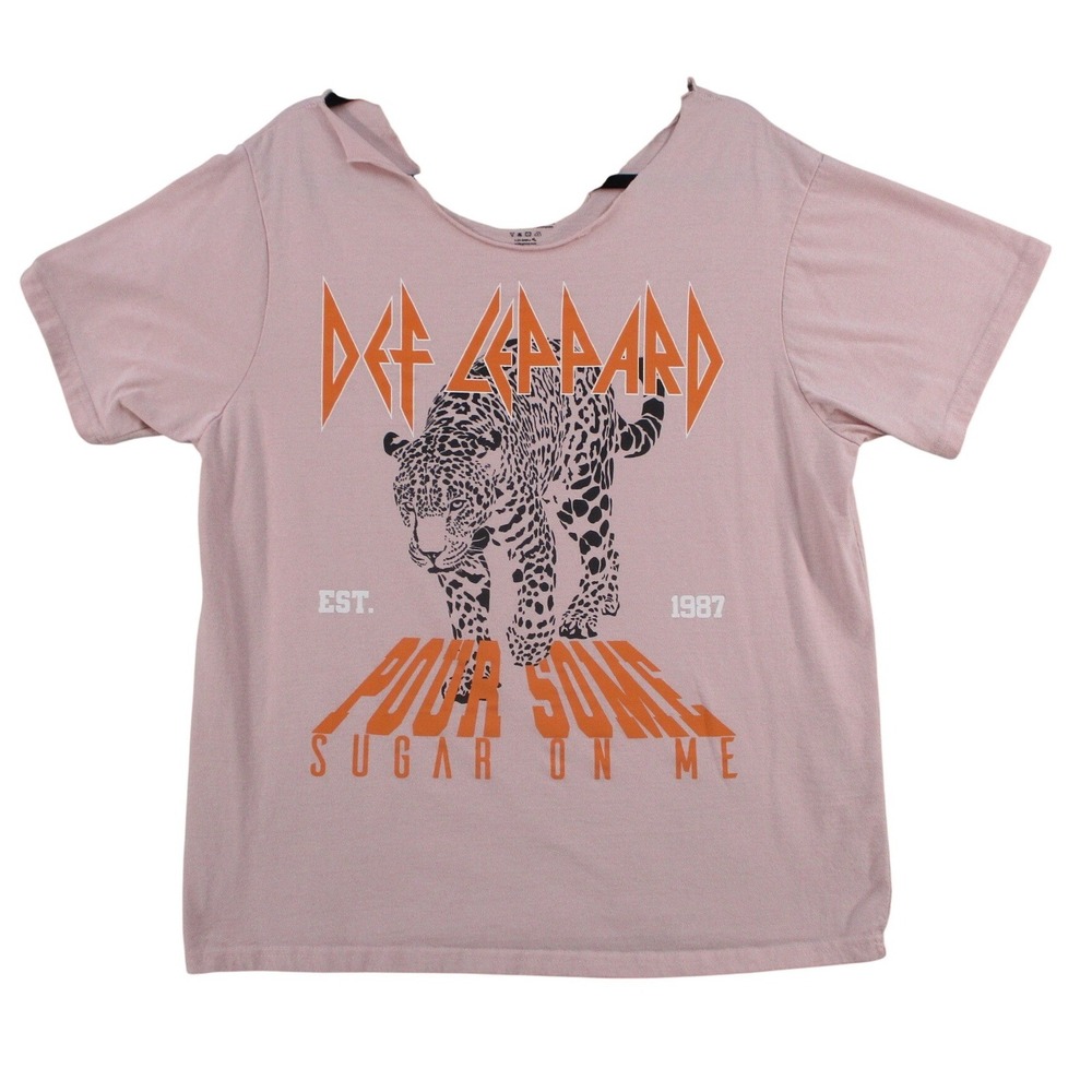 Def Leppard Pour Some Sugar On Me Pink Graphic Band Tee Shirt XL